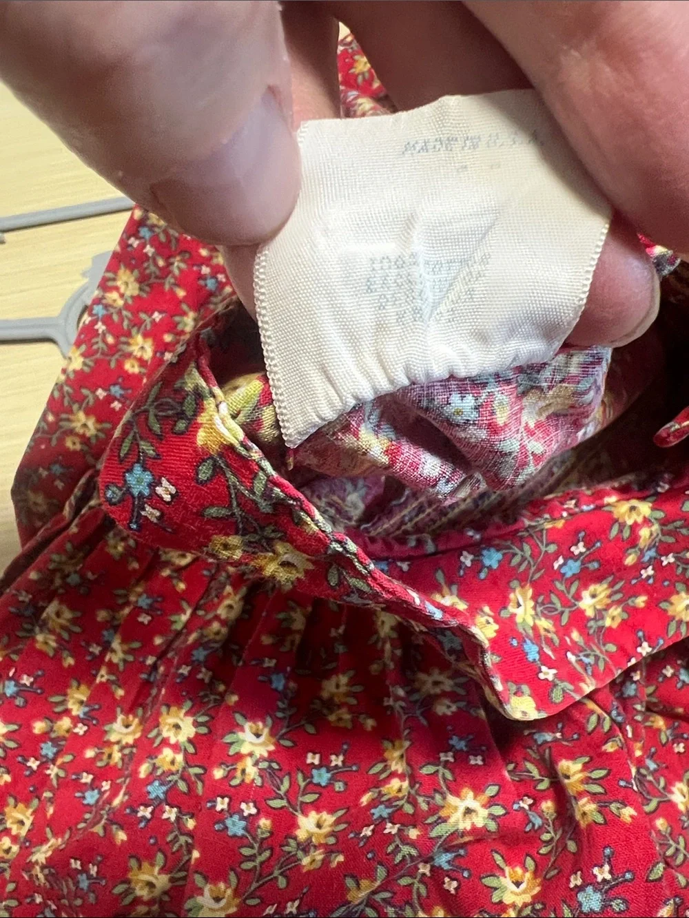 Vintage 70s Cinderella Girls Size 7 Red Floral Prairie Dress Ruffle